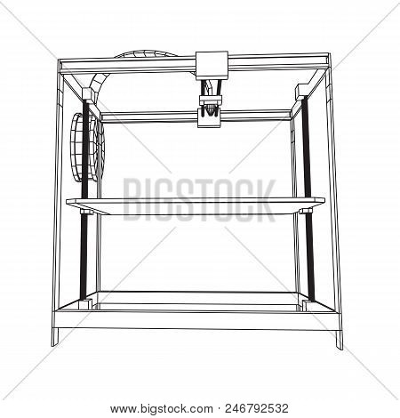 3d Printer Wireframe Low Poly Mesh Vector Illustration