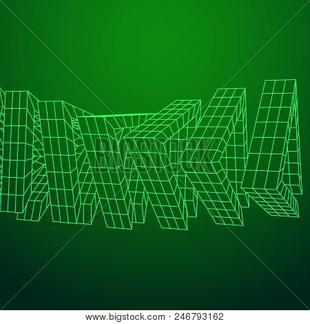 Futuristic Tunnel Of Wireframe Low Poly Mesh Construction. Futuristic Background, Business Concept. 