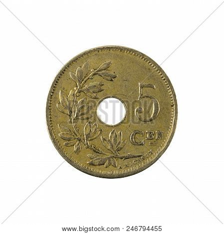 1 Belgian Cent Coin (1925) Obverse Isolated On White Background