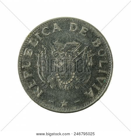 50 Bolivian Centavo Coin (1997) Reverse Isolated On White Background