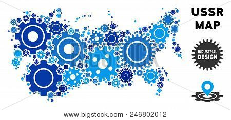 Repair Service Ussr Map Mosaic Of Cogs. Abstract Geographic Scheme In Blue Shades. Vector Ussr Map I