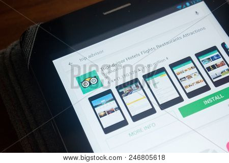 Ryazan, Russia - June 24, 2018: Tripadvisor Hotels Fligts Restaurants Attracrions Icon On The List O