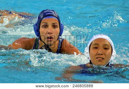Budapest, Hungary - Jul 16, 2017. Keszthelyi Rita (hun) Fights With Japan In The Preliminary Round. 