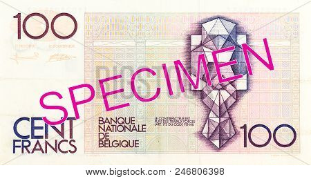 A Single 100 Belgian Franc Note Reverse Specimen