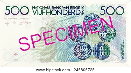 A Single 500 Belgian Franc Note Reverse Specimen
