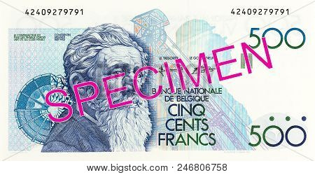 A Single 500 Belgian Franc Note Obverse Specimen