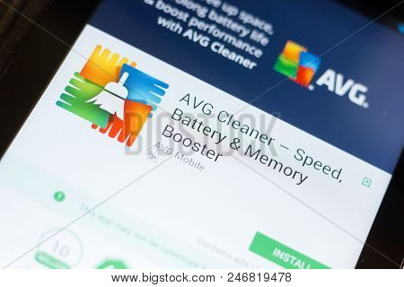 Ryazan, Russia - June 24, 2018: Avg Cleaner Mobile App On The Display Of Tablet Pc