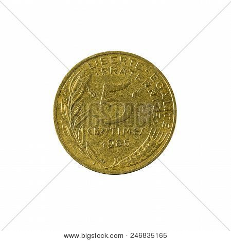 5 French Centimes Coin (1986) Isolated On White Background