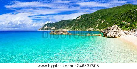 Best beaches of Lefkada island - Agios Nikitas with crystal clear sea