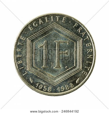 1 French Franc Coin (1988) Obverse Isolated On White Background