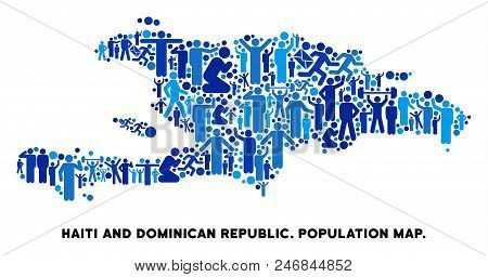 Vector Population Haiti And Dominican Republic Map. Demography Collage Of Haiti And Dominican Republ