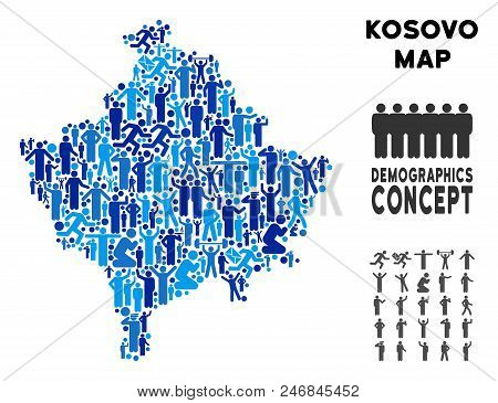 Vector Population Kosovo Map. Demography Composition Of Kosovo Map Combined Of Crowd With Variable P