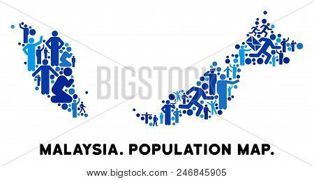 Vector Population Malaysia Map. Demography Composition Of Malaysia Map Composed Of Crowd With Variab