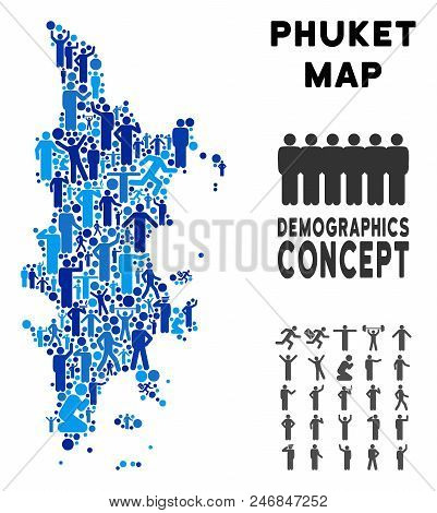 Vector Population Phuket Map. Demography Abstraction Of Phuket Map Created Of Persons With Different