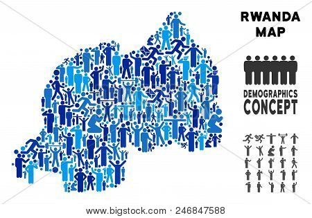 Vector Population Rwanda Map. Demography Concept Of Rwanda Map Done Of People With Different Poses. 