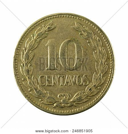 10 Salvadoran Centavo Coin (1977) Obverse Isolated On White Background