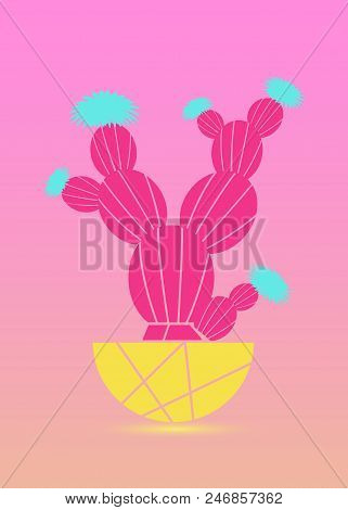 Cactus Fashion Set Design. Minimal Stillife. Trendy Bright Colors. Colorful Mood Vector Art Gallery 
