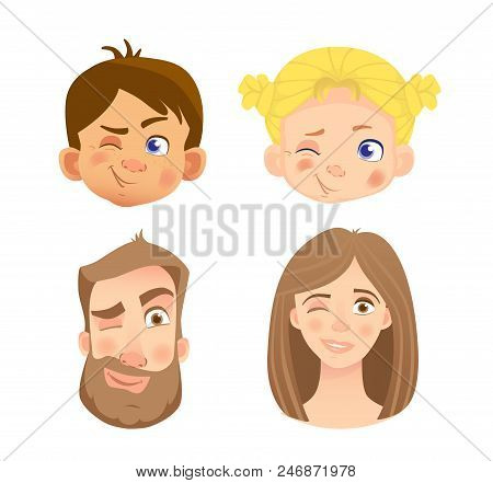 Emotions Of Human Face. Set Of Human Faces Expressing Emotions. Illustration