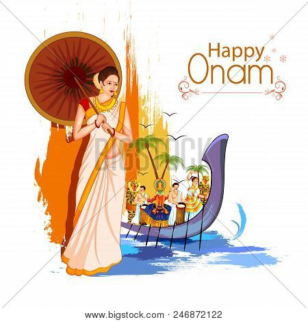 Vector Illustration Of Happy Onam Festival Background Of Kerala