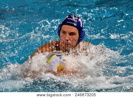 Budapest, Hungary - Jul 17, 2017. VARGA Denes, hungarian waterpolo player. FINA Waterpolo World Championship was held in Alfred Hajos Swimming Centre.