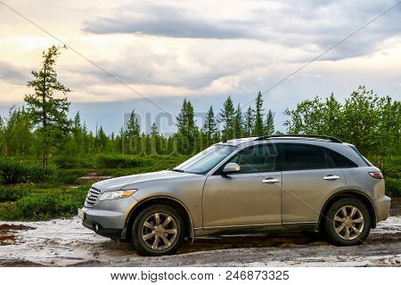 Novyy Urengoy, Russia - June 23, 2018: Motor Car Infiniti Fx35 At The Countryside.