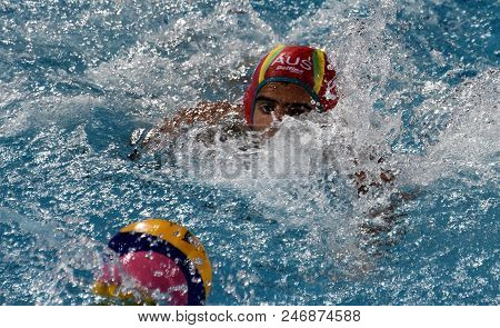 Budapest, Hungary - Jul 17, 2017. HRYSANTHOS Anthony, australian waterpolo goalkeeper. FINA Waterpolo World Championship was held in Alfred Hajos Swimming Centre.