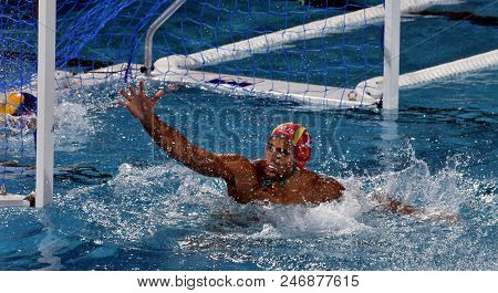 Budapest, Hungary - Jul 17, 2017. HRYSANTHOS Anthony australian waterpolo goalkeeper. FINA Waterpolo World Championship was held in Alfred Hajos Swimming Centre.