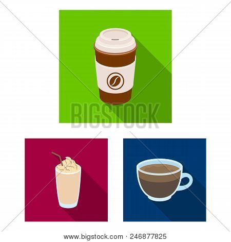 Different Kinds Of Coffee Flat Icons In Set Collection For Design. Coffee Drink Vector Symbol Stock 