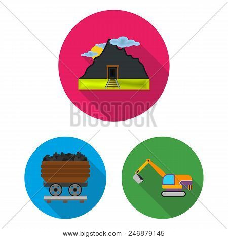 Mining Industry Flat Icons In Set Collection For Design. Equipment And Tools Vector Symbol Stock  Il