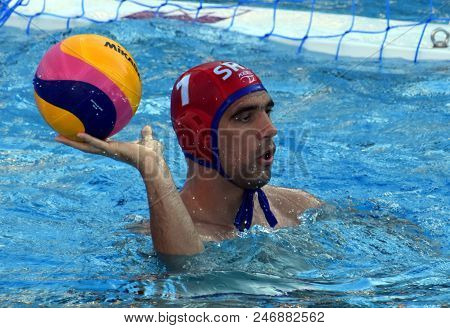 Budapest, Hungary - Jul 17, 2017. Pijetlovic Gojko, Goalkeeper Of Serbia Waterpolo Team. Fina Waterp