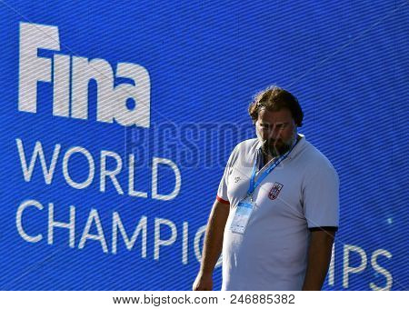 Budapest, Hungary - Jul 17, 2017. Savic Dejan, Head Coach Of Serbia. Fina Waterpolo World Championsh
