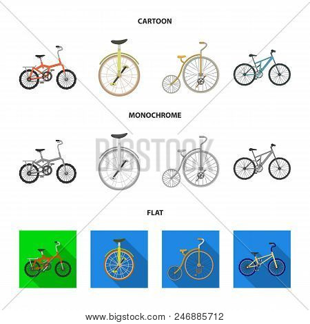 Retro, Unicycle And Other Kinds.different Bicycles Set Collection Icons In Cartoon, Flat, Monochrome