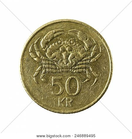 50 Icelandic Krona Coin (2001) Obverse Isolated On White Background