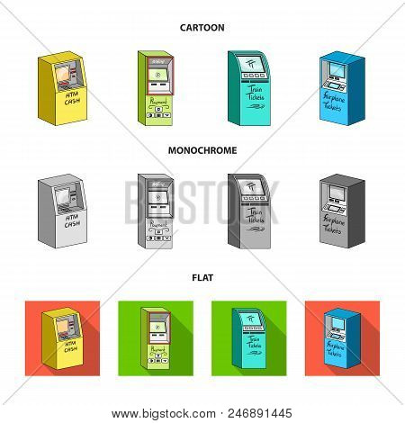 Cash Machine For Cash, Terminal For Payment, Ticket Machine. Terminals Set Collection Icons In Carto