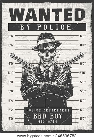 Wanted Modern Poster With Skeletons. Vector Illustration