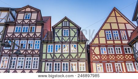 Colorful Half Timbered Houses In Hann. Munden, Germany