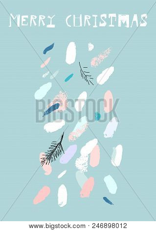 Artistic Hand Drawn Unusual Christmas Design With Abstract Hand Painted Brush Strokes And Doodle Flo