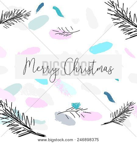 Artistic Hand Drawn Unusual Christmas Design With Abstract Hand Painted Brush Strokes And Doodle Flo