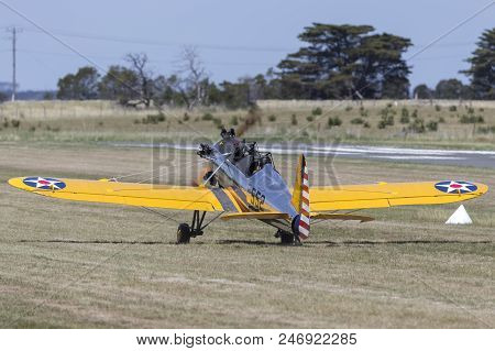 Lethbridge, Australia - November 23, 2014: Vintage 1941 Ryan St3-kr (pt-22) Military Training Aircra