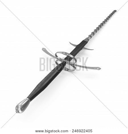 German Landsknecht Flamberge Sword On White Background. 3d Illustration