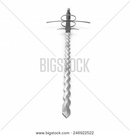 German Landsknecht Flamberge Sword On White Background. 3d Illustration