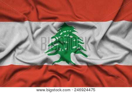 Lebanon Flag  Is Depicted On A Sports Cloth Fabric With Many Folds. Sport Team Waving Banner