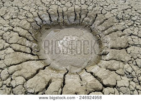 Mud Vulkano Crater Close-up. Nature Wonder. Geothermal Place.