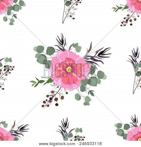 Floral Seamless Summer Pattern, Beautiful Flower Wreath, Vector Illustration