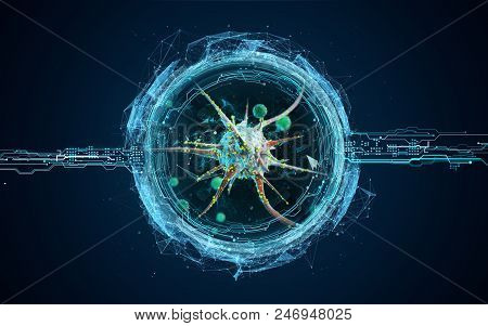 The Study Of Biological Virus Under An Electron Microscope Virus Cells Under A Microscope. 3d Render