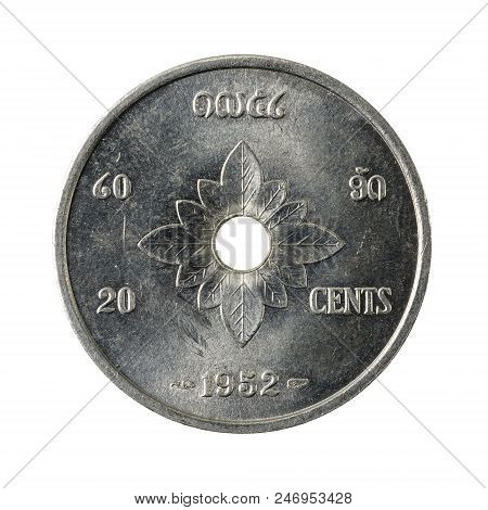 20 Lao Kip Cent Coin (1952) Obverse Isolated On White Background