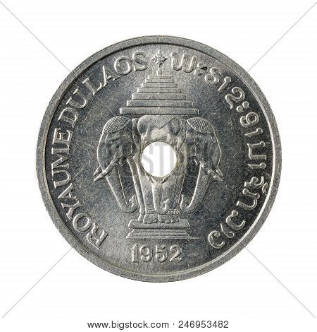 20 Lao Kip Cent Coin (1952) Reverse Isolated On White Background