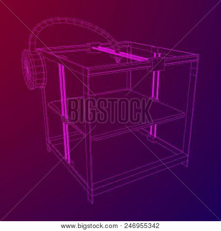 3d Printer Wireframe Low Poly Mesh Vector Illustration