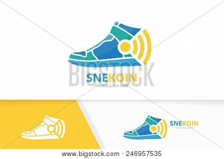 Vector Sneaker And Wifi Logo Combination. Shoe And Signal Symbol Or Icon. Unique Footwear And Radio 