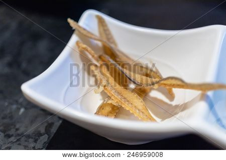 Deep Fried Fish Bone Senbei  In Japanese Restaurant